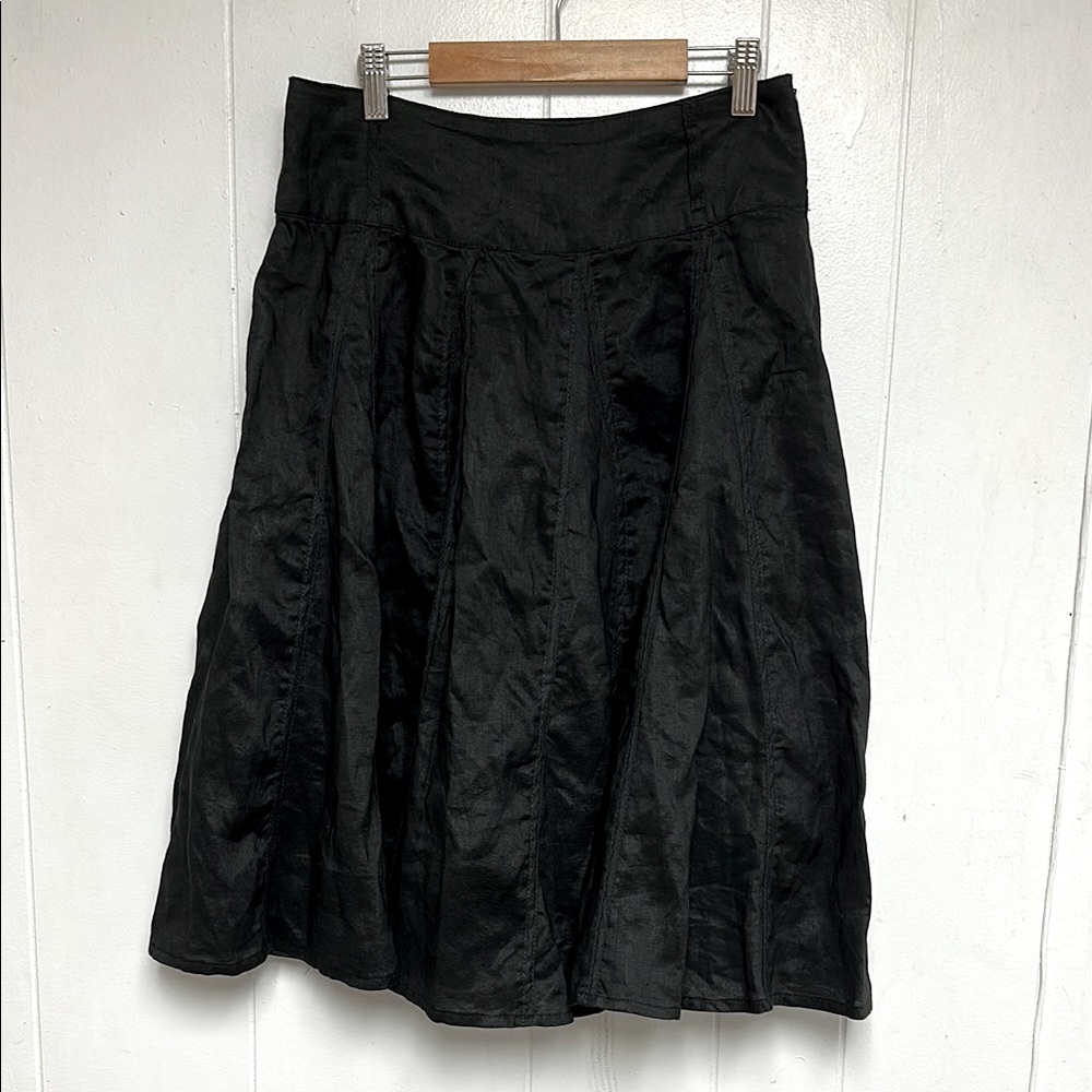 Zara Basic Women Black Flare 100% Ramie Skirt Size S